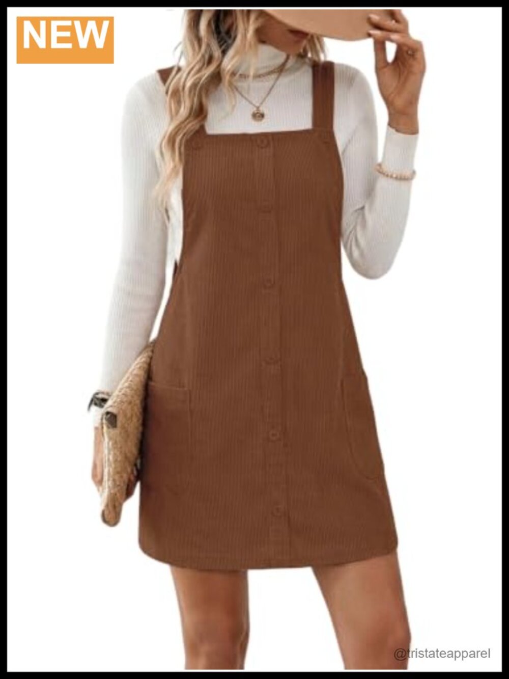 Womens Corduroy Overall Dress Button Down Mini Jumper Pockets
